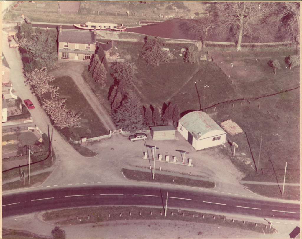 An aerial shot of the original D A Roberts Garage and Filling Station at Grindley Brook, Whitchurch